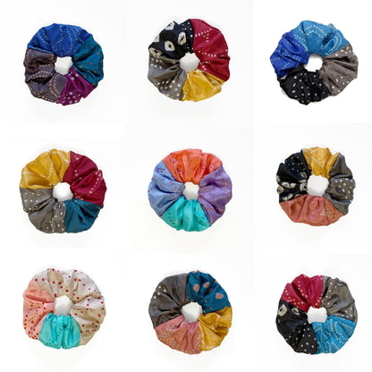 Assorted Silk Patchwork Scrunchies • Set of 3